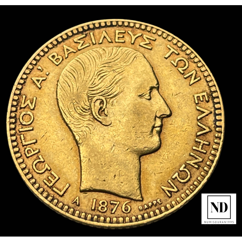 20 Dracmas de Jorge I de Grecia - 1876 - 6,44g Au